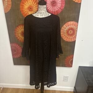 Tacera Lace Shift Lined Dress 3/4 Wide Sleeves Minimalist Romantic Goth Sz 1X